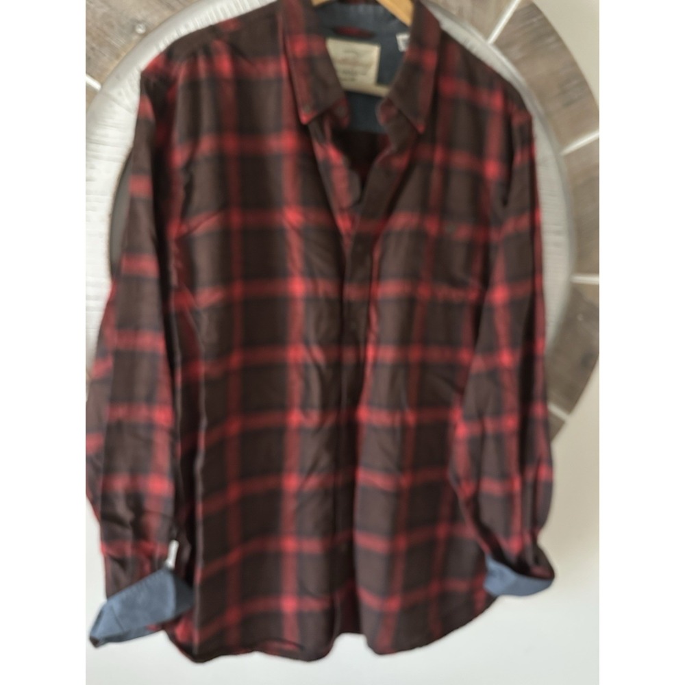 Weatherproof Vintage Flannel‎ Windowpane Plaid Button Shirt XL red/Brown